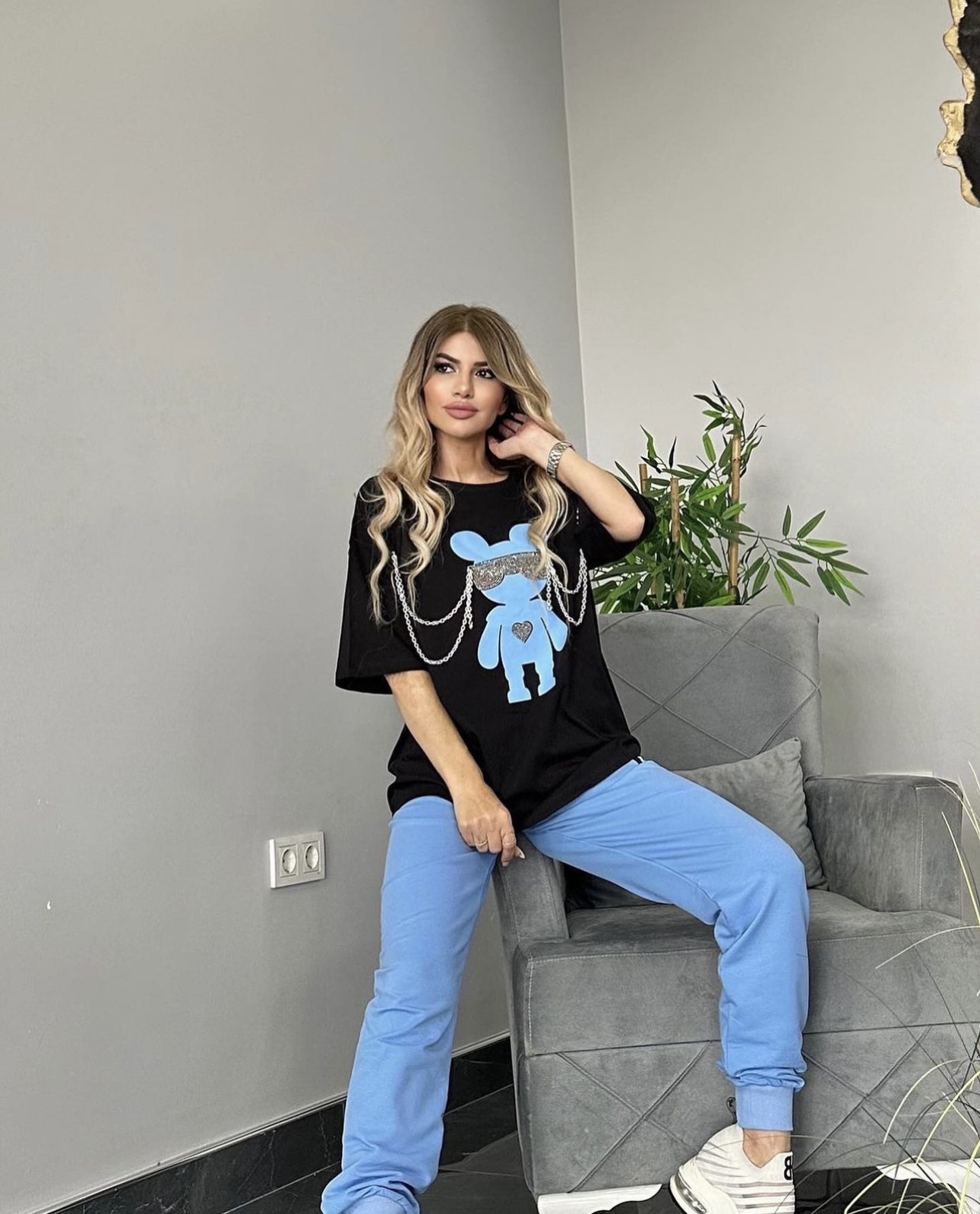 Blue Color Tracksuit With Cat Figure