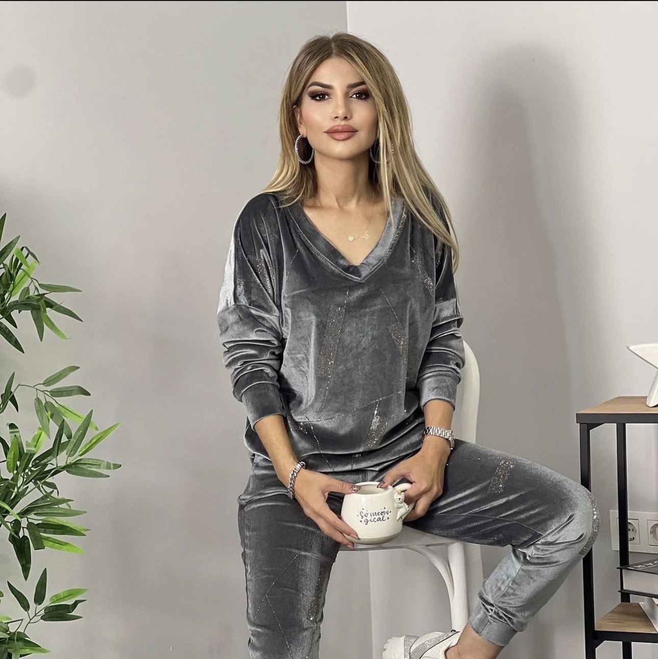 Gray Velvet Tracksuit 