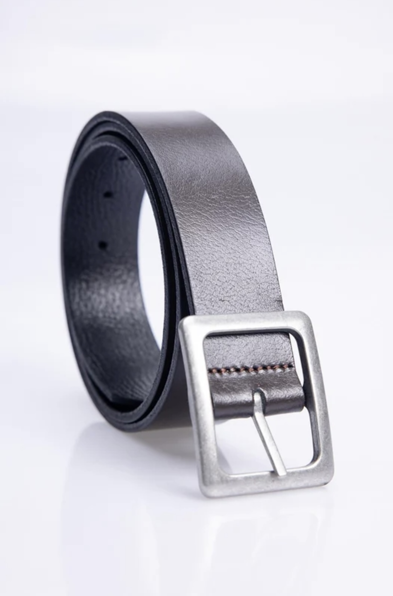 Black Leather Belt With Silver Buckle